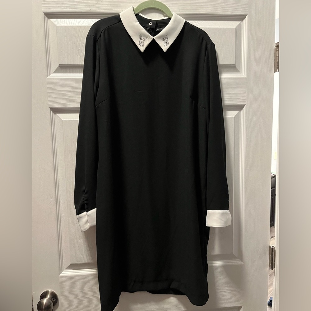 VICTORIA BECKHAM FOR TARGET Black White Collared Long Sleeve Dress w/ Rabbits